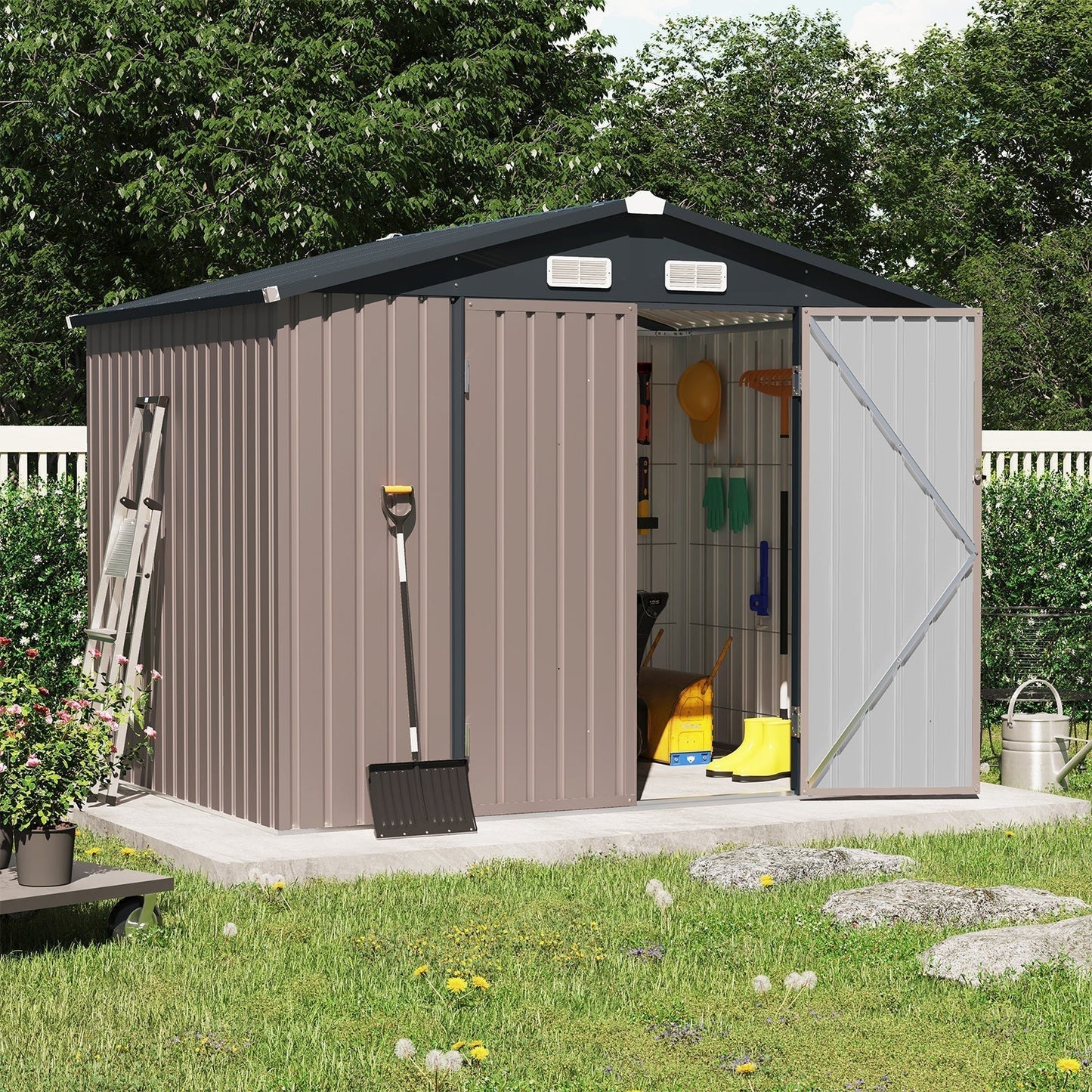 OC Orange-Casual 8' x 6' FT Outdoor Storage Shed, Metal Garden Tool Shed with Lockable Door, Outside Sheds & Storage Galvanized Steel, Brown - Walmart.com