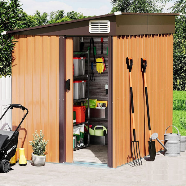 7' x 5' Outdoor Metal Storage Shed Garden Shed with Lockable Doors and Vents, Tools Shed Bike Shed Pet House for Backyard, Patio, Lawn, Brown - Walmart.com